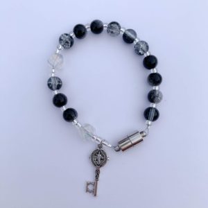 Black Crackled Glass & Crystal Steering Wheel Decade Rosary