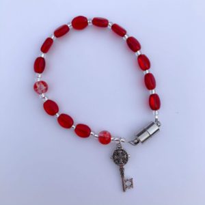Red Oval & Crackled Glass Steering Wheel Decade Rosary