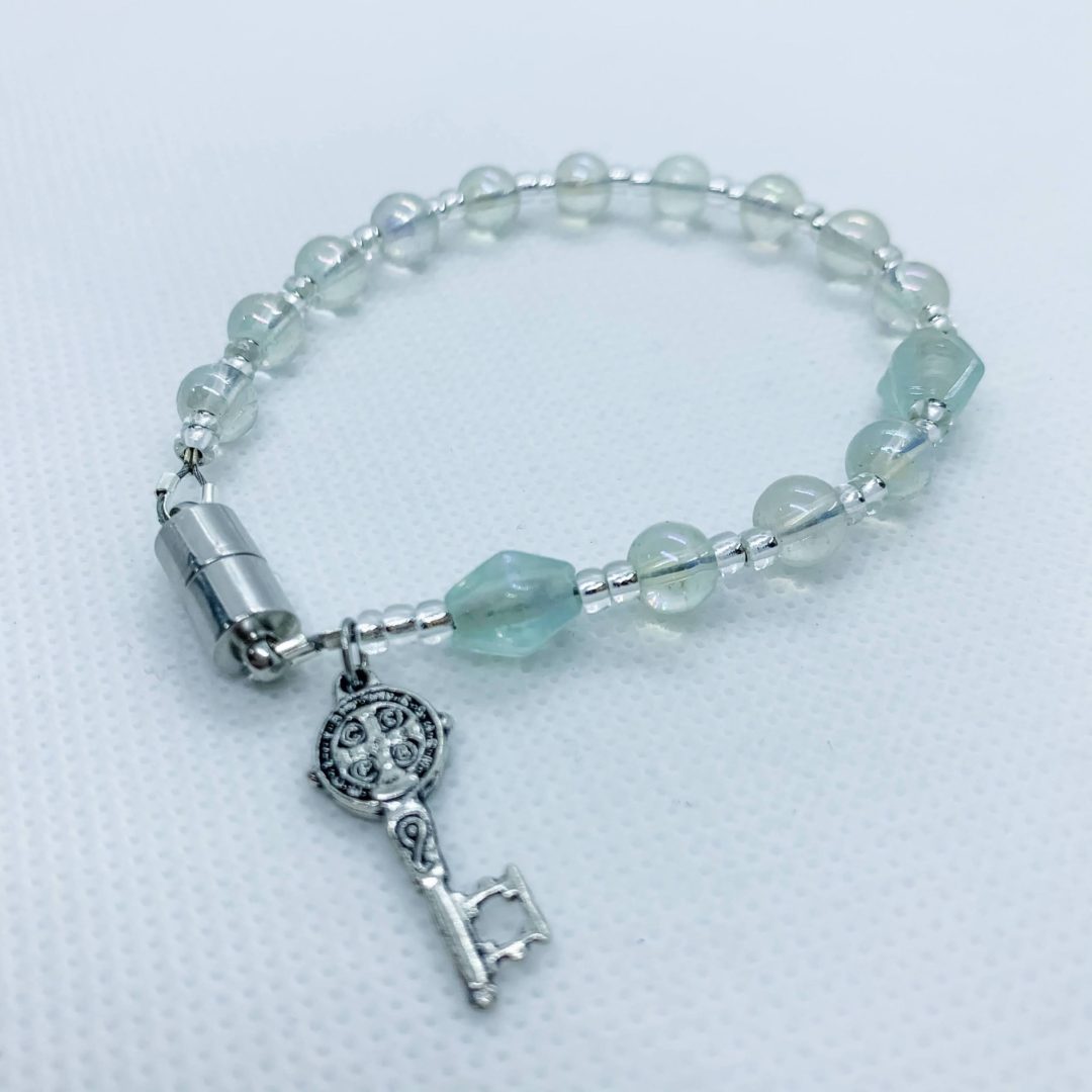 Luminous Glass Steering Wheel Decade Rosary - Morning Glory Beads